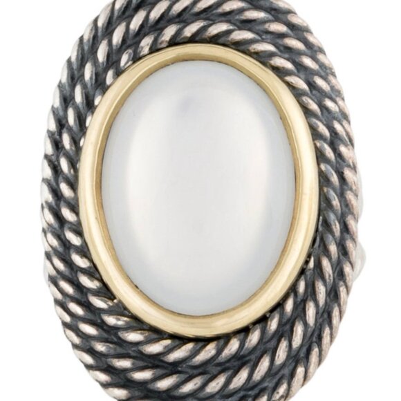 DAVID YURMAN MOON QUARTZ STERLING SILVER & 18K YELLOW GOLD CABLE COIL RING - Picture 5 of 8